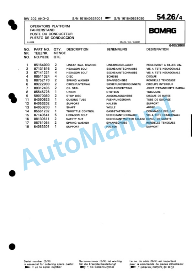 Bomag BW 202 AHD-2 Tandem Vibratory Roller Spare Parts Catalogue 00811408 2 Bomag BW 202 AHD-2 Tandem Vibratory Roller Spare Parts Catalogue 00811408-2