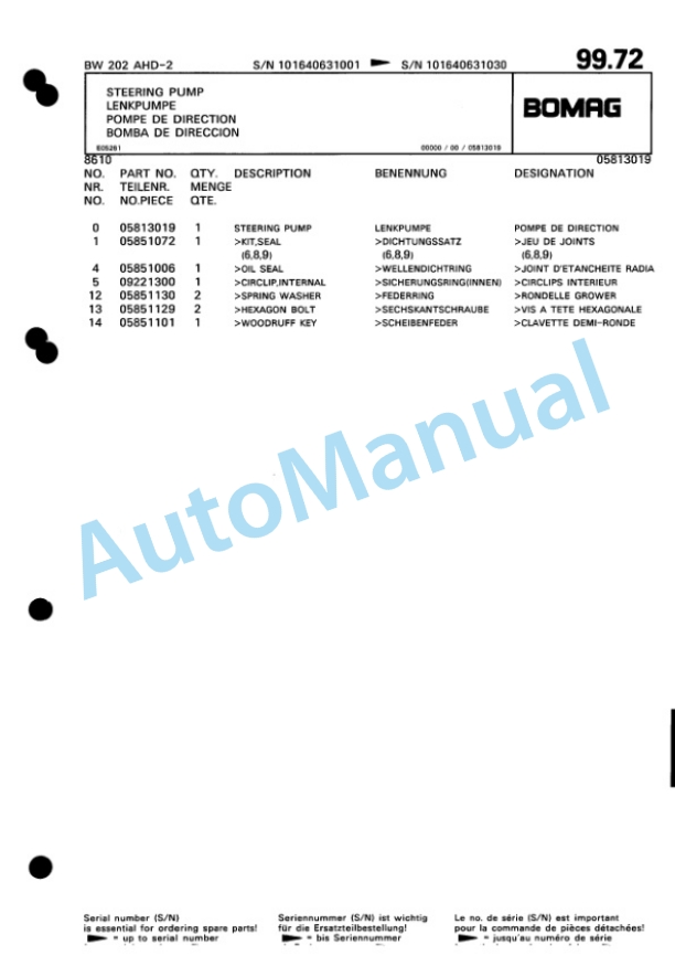 Bomag BW 202 AHD-2 Tandem Vibratory Roller Spare Parts Catalogue 00811408 4 Bomag BW 202 AHD-2 Tandem Vibratory Roller Spare Parts Catalogue 00811408-4