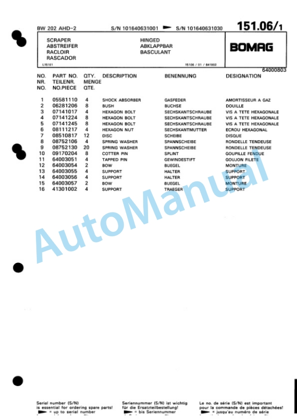 Bomag BW 202 AHD-2 Tandem Vibratory Roller Spare Parts Catalogue 00811408 5 Bomag BW 202 AHD-2 Tandem Vibratory Roller Spare Parts Catalogue 00811408-5