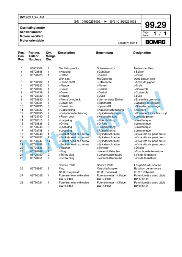 Bomag BW 203 AD-4 AM Tandem Vibratory Roller Spare Parts Catalogue 00817837 5 Bomag BW 203 AD-4 AM Tandem Vibratory Roller Spare Parts Catalogue 00817837-5