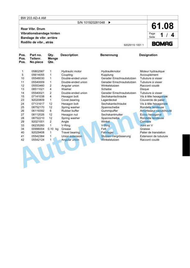 Bomag BW 203 AD-4 AM Tandem Vibratory Roller Spare Parts Catalogue 00824019 2 Bomag BW 203 AD-4 AM Tandem Vibratory Roller Spare Parts Catalogue 00824019-2