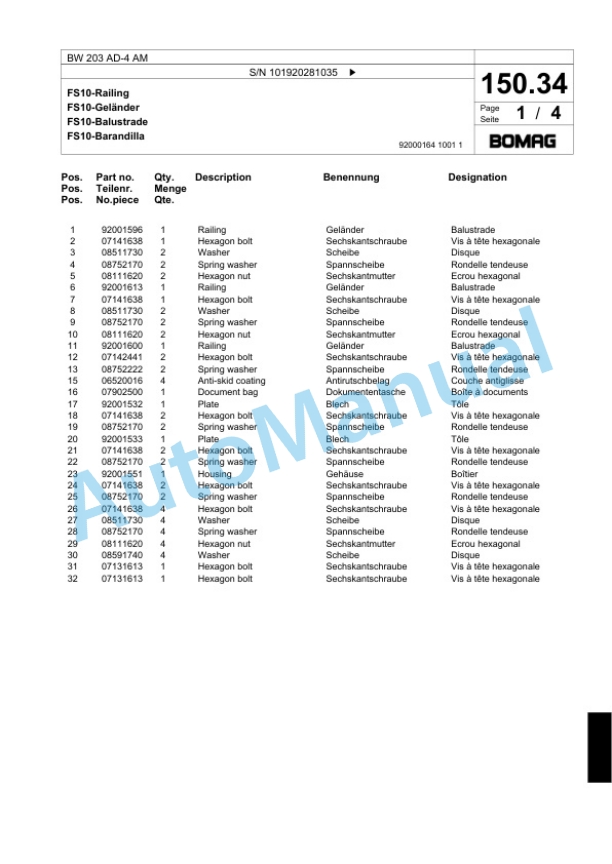 Bomag BW 203 AD-4 AM Tandem Vibratory Roller Spare Parts Catalogue 00824019 5 Bomag BW 203 AD-4 AM Tandem Vibratory Roller Spare Parts Catalogue 00824019-5