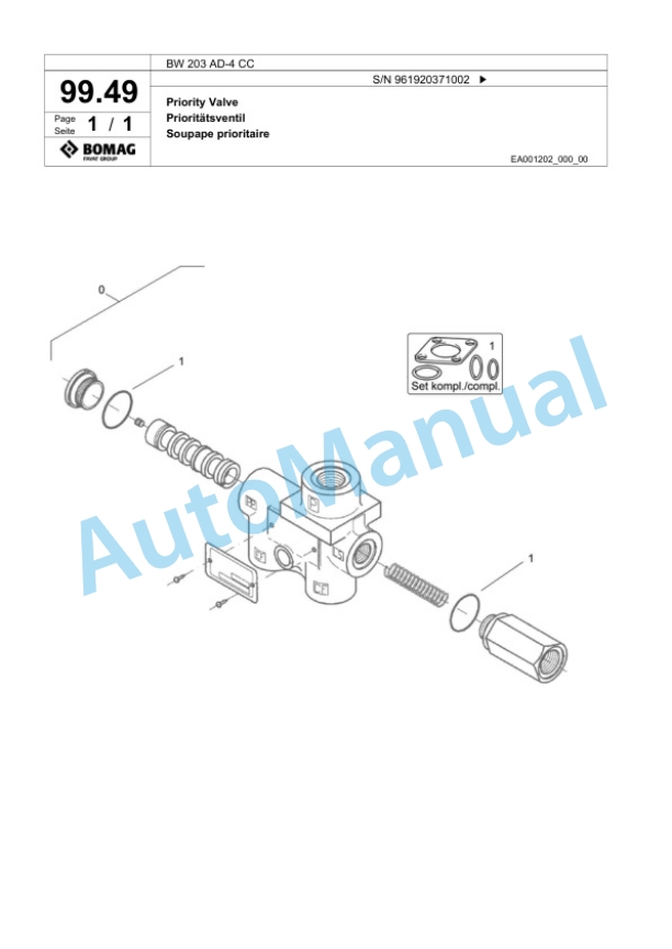Bomag BW 203 AD-4 CC Tandem Vibratory Roller Spare Parts Catalogue 00826235 3 Bomag BW 203 AD-4 CC Tandem Vibratory Roller Spare Parts Catalogue 00826235-3