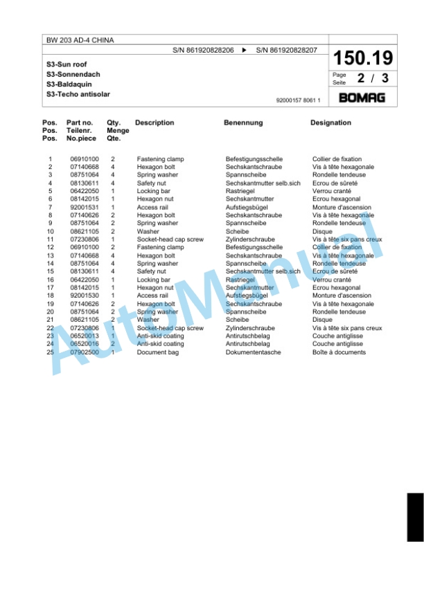 Bomag BW 203 AD-4 CHINA Tandem Vibratory Roller Spare Parts Catalogue 00818369 5 Bomag BW 203 AD-4 CHINA Tandem Vibratory Roller Spare Parts Catalogue 00818369-5