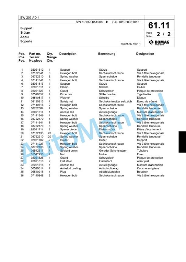 Bomag BW 203 AD-4 Tandem Vibratory Roller Spare Parts Catalogue 00817753 2 Bomag BW 203 AD-4 Tandem Vibratory Roller Spare Parts Catalogue 00817753-2