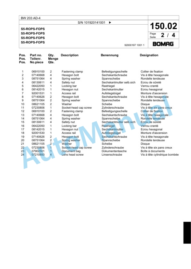 Bomag BW 203 AD-4 Tandem Vibratory Roller Spare Parts Catalogue 00818599 4 Bomag BW 203 AD-4 Tandem Vibratory Roller Spare Parts Catalogue 00818599-4