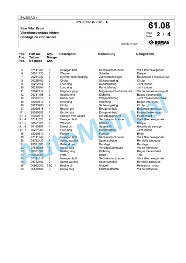 Bomag BW 203 AD-4 Tandem Vibratory Roller Spare Parts Catalogue 00826243 2 Bomag BW 203 AD-4 Tandem Vibratory Roller Spare Parts Catalogue 00826243-2