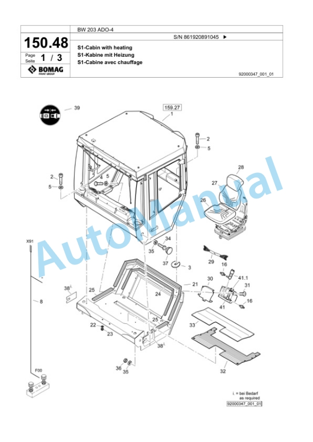 Bomag BW 203 ADO-4 Tandem Vibratory Roller Spare Parts Catalogue 00825049 5 Bomag BW 203 ADO-4 Tandem Vibratory Roller Spare Parts Catalogue 00825049-5