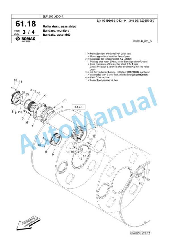 Bomag BW 203 ADO-4 Tandem Vibratory Roller Spare Parts Catalogue 00826247 2 Bomag BW 203 ADO-4 Tandem Vibratory Roller Spare Parts Catalogue 00826247-2