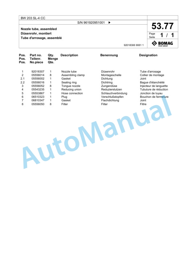 Bomag BW 203 SL-4 CC Tandem Vibratory Roller Spare Parts Catalogue 00826803 2 Bomag BW 203 SL-4 CC Tandem Vibratory Roller Spare Parts Catalogue 00826803-2