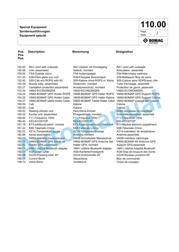 Bomag BW 206 AD-5 CC Tandem Vibratory Roller Spare Parts Catalogue 00827117 4 Bomag BW 206 AD-5 CC Tandem Vibratory Roller Spare Parts Catalogue 00827117-4