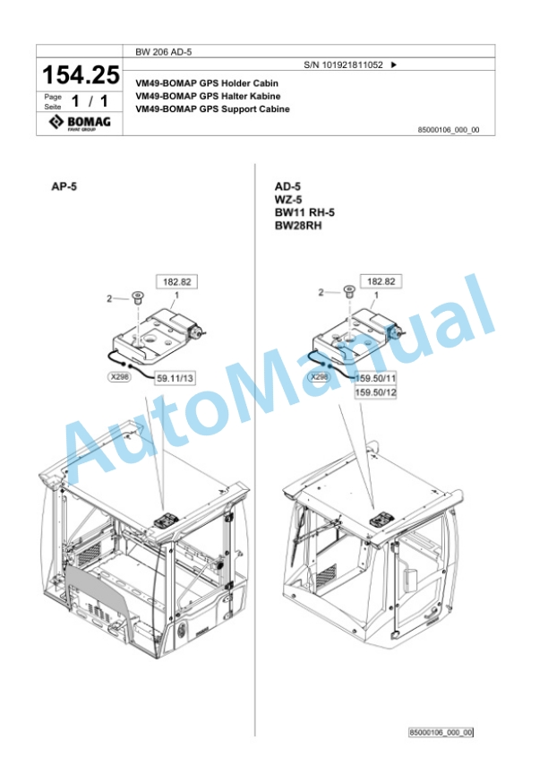 Bomag BW 206 AD-5 Tandem Vibratory Roller Spare Parts Catalogue 00825967 4 Bomag BW 206 AD-5 Tandem Vibratory Roller Spare Parts Catalogue 00825967-4