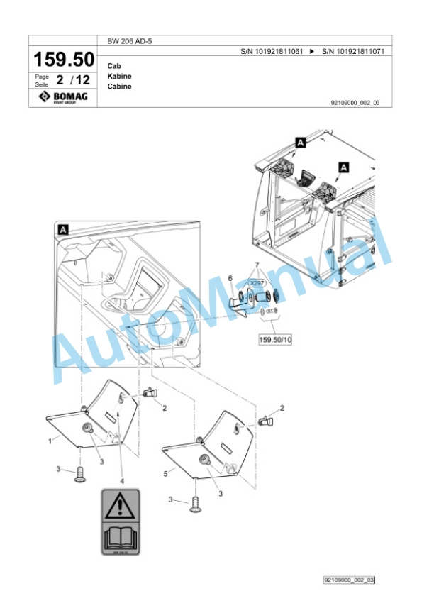 Bomag BW 206 AD-5 Tandem Vibratory Roller Spare Parts Catalogue 00825967 5 Bomag BW 206 AD-5 Tandem Vibratory Roller Spare Parts Catalogue 00825967-5
