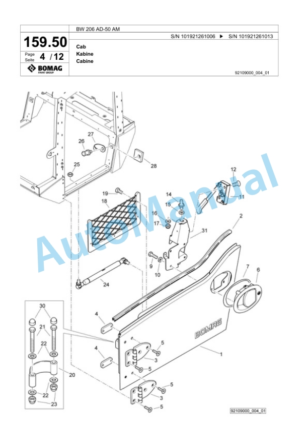 Bomag BW 206 AD-50 AM Tandem Vibratory Roller Spare Parts Catalogue 00825181 5 Bomag BW 206 AD-50 AM Tandem Vibratory Roller Spare Parts Catalogue 00825181-5
