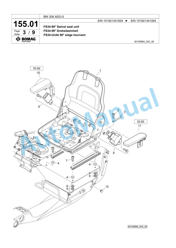 Bomag BW 206 ADO-5 Tandem Vibratory Roller Spare Parts Catalogue 00824601 5 Bomag BW 206 ADO-5 Tandem Vibratory Roller Spare Parts Catalogue 00824601-5