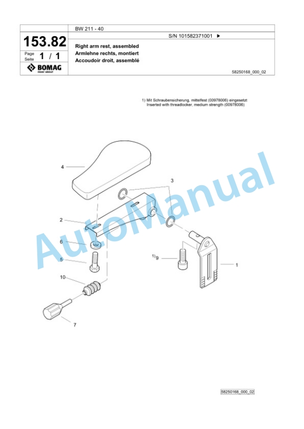 Bomag BW 211 - 40 Single Drum Wheel Drive Vibratory Roller Spare Parts Catalogue 00826367 5 Bomag BW 211 - 40 Single Drum Wheel Drive Vibratory Roller Spare Parts Catalogue 00826367-5
