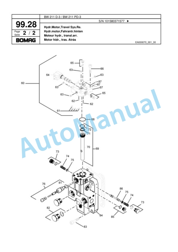Bomag BW 211 D-3, BW 211 PD-3 Single Drum Wheel Drive Vibratory Roller Spare Parts Catalogue 00817520 2 Bomag BW 211 D-3, BW 211 PD-3 Single Drum Wheel Drive Vibratory Roller Spare Parts Catalogue 00817520-2
