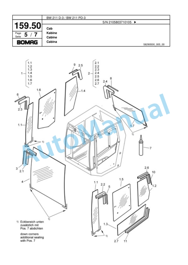 Bomag BW 211 D-3, BW 211 PD-3 Single Drum Wheel Drive Vibratory Roller Spare Parts Catalogue 00817520 5 Bomag BW 211 D-3, BW 211 PD-3 Single Drum Wheel Drive Vibratory Roller Spare Parts Catalogue 00817520-5