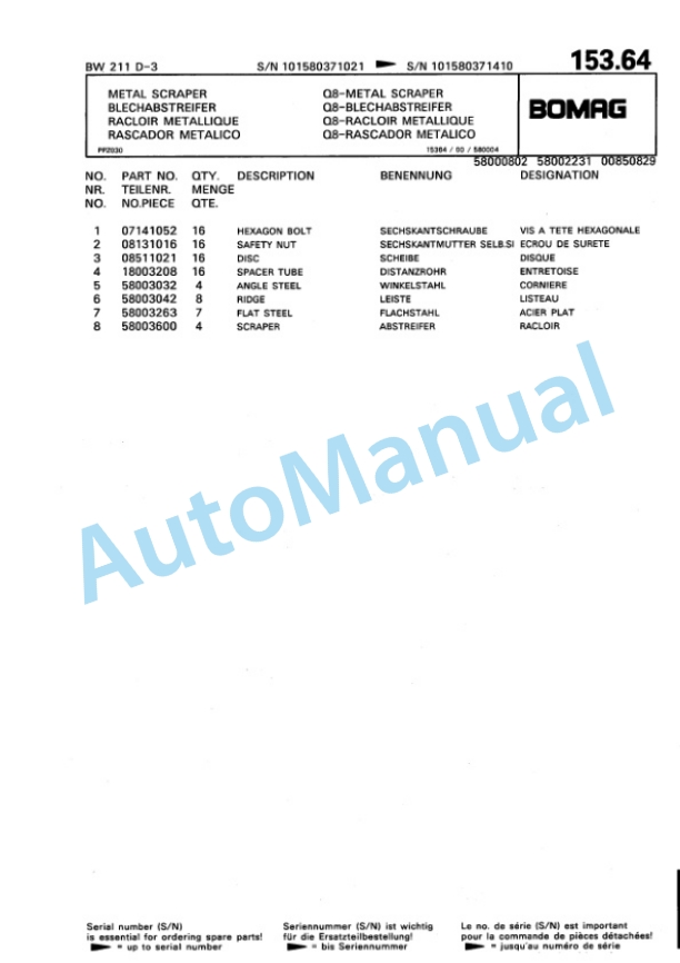 Bomag BW 211 D-3 Single Drum Wheel Drive Vibratory Roller Spare Parts Catalogue 00815437 3 Bomag BW 211 D-3 Single Drum Wheel Drive Vibratory Roller Spare Parts Catalogue 00815437-3