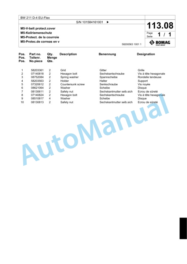 Bomag BW 211 D-4 EU-Flex Single Drum Wheel Drive Vibratory Roller Spare Parts Catalogue 00824429 3 Bomag BW 211 D-4 EU-Flex Single Drum Wheel Drive Vibratory Roller Spare Parts Catalogue 00824429-3