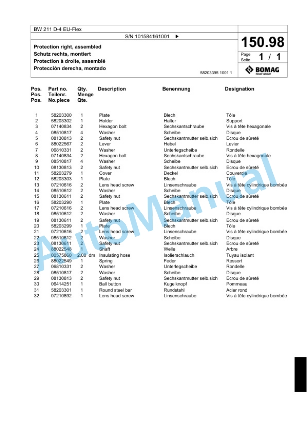 Bomag BW 211 D-4 EU-Flex Single Drum Wheel Drive Vibratory Roller Spare Parts Catalogue 00824429 4 Bomag BW 211 D-4 EU-Flex Single Drum Wheel Drive Vibratory Roller Spare Parts Catalogue 00824429-4