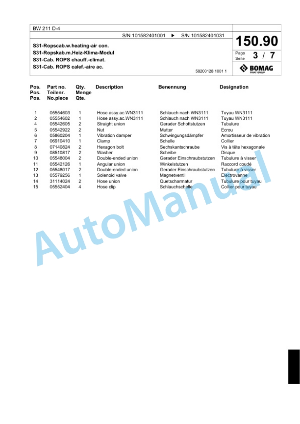 Bomag BW 211 D-4 Single Drum Wheel Drive Vibratory Roller Spare Parts Catalogue 00817951 5 Bomag BW 211 D-4 Single Drum Wheel Drive Vibratory Roller Spare Parts Catalogue 00817951-5