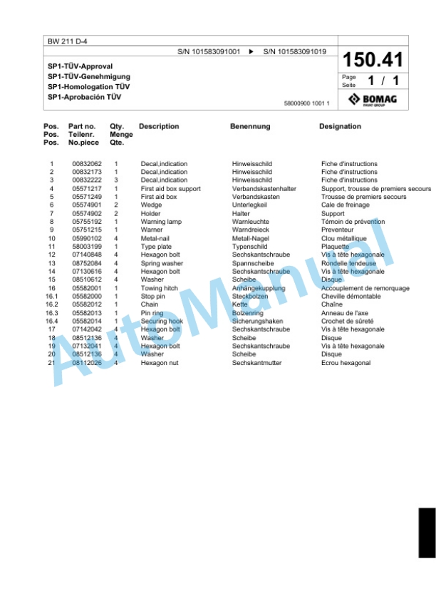 Bomag BW 211 D-4 Single Drum Wheel Drive Vibratory Roller Spare Parts Catalogue 00818127 4 Bomag BW 211 D-4 Single Drum Wheel Drive Vibratory Roller Spare Parts Catalogue 00818127-4