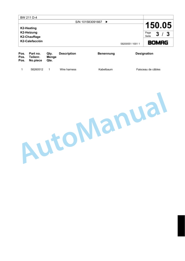 Bomag BW 211 D-4 Single Drum Wheel Drive Vibratory Roller Spare Parts Catalogue 00824159 3 Bomag BW 211 D-4 Single Drum Wheel Drive Vibratory Roller Spare Parts Catalogue 00824159-3