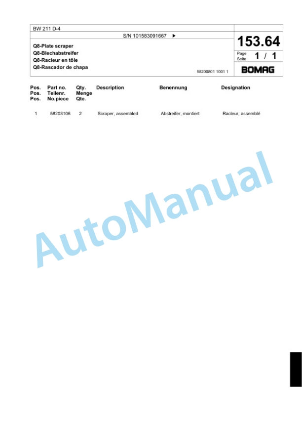 Bomag BW 211 D-4 Single Drum Wheel Drive Vibratory Roller Spare Parts Catalogue 00824159 4 Bomag BW 211 D-4 Single Drum Wheel Drive Vibratory Roller Spare Parts Catalogue 00824159-4