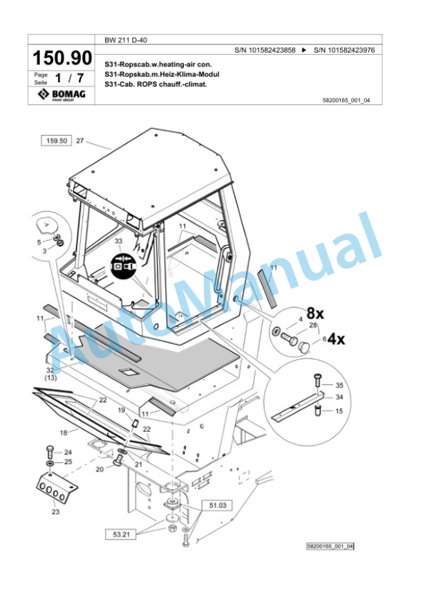 Bomag BW 211 D-40 Single Drum Wheel Drive Vibratory Roller Spare Parts Catalogue 00817941 3 Bomag BW 211 D-40 Single Drum Wheel Drive Vibratory Roller Spare Parts Catalogue 00817941-3