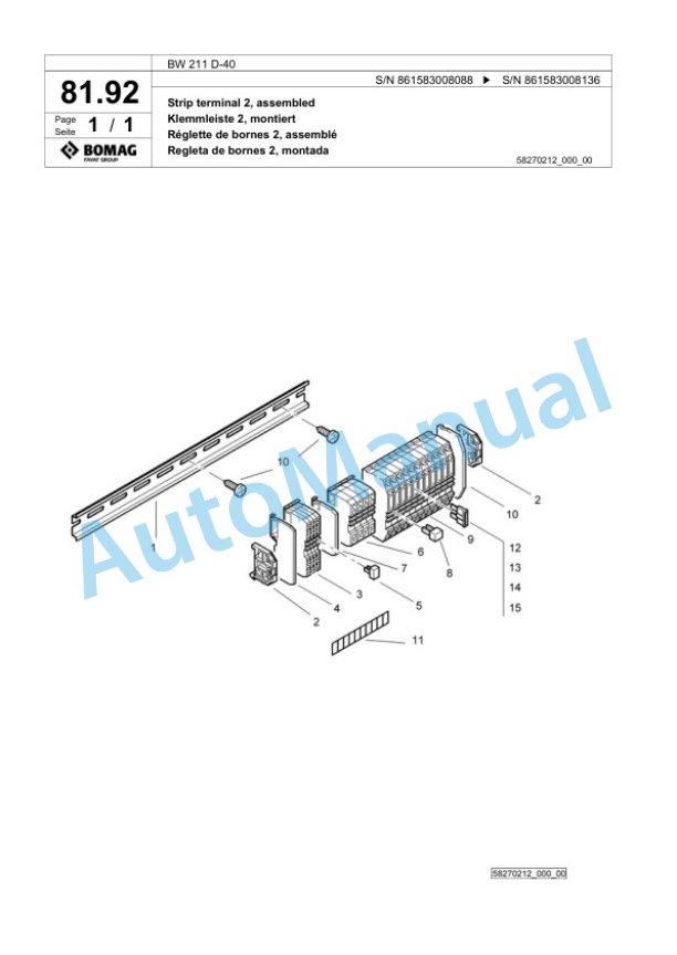 Bomag BW 211 D-40 Single Drum Wheel Drive Vibratory Roller Spare Parts Catalogue 00818371 3 Bomag BW 211 D-40 Single Drum Wheel Drive Vibratory Roller Spare Parts Catalogue 00818371-3