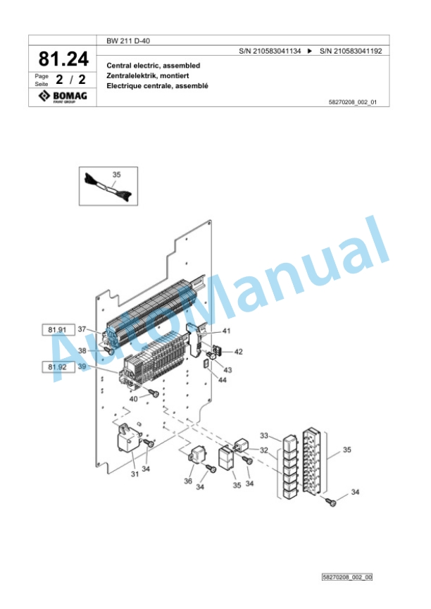 Bomag BW 211 D-40 Single Drum Wheel Drive Vibratory Roller Spare Parts Catalogue 00818391 2 Bomag BW 211 D-40 Single Drum Wheel Drive Vibratory Roller Spare Parts Catalogue 00818391-2