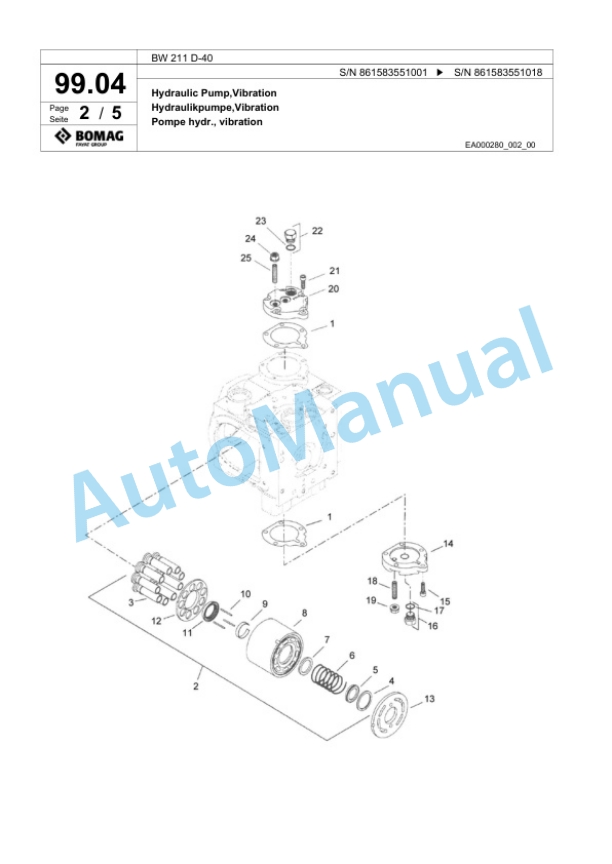 Bomag BW 211 D-40 Single Drum Wheel Drive Vibratory Roller Spare Parts Catalogue 00824269 4 Bomag BW 211 D-40 Single Drum Wheel Drive Vibratory Roller Spare Parts Catalogue 00824269-4