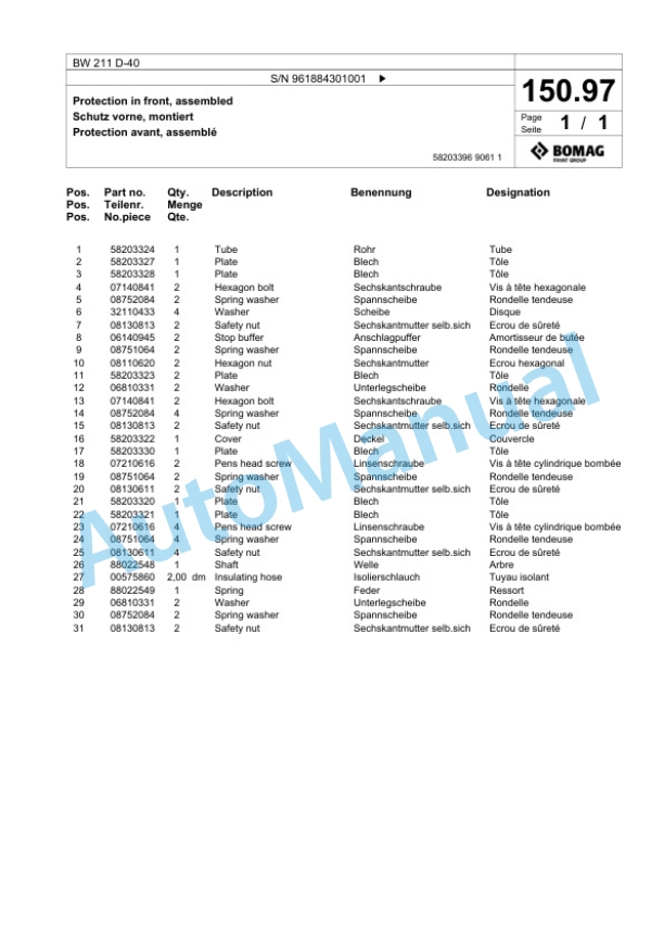 Bomag BW 211 D-40 Single Drum Wheel Drive Vibratory Roller Spare Parts Catalogue 00825955 4 Bomag BW 211 D-40 Single Drum Wheel Drive Vibratory Roller Spare Parts Catalogue 00825955-4