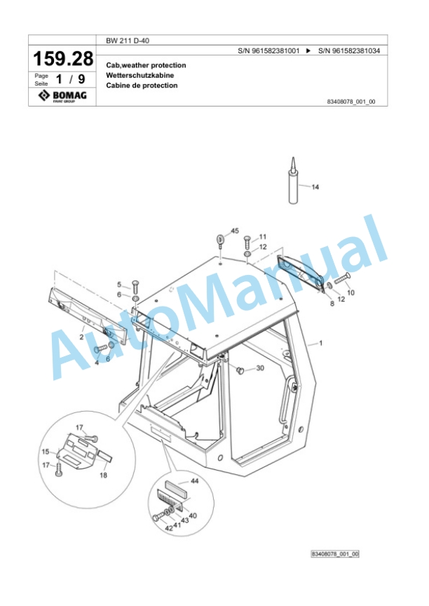 Bomag BW 211 D-40 Single Drum Wheel Drive Vibratory Roller Spare Parts Catalogue 00826369 4 Bomag BW 211 D-40 Single Drum Wheel Drive Vibratory Roller Spare Parts Catalogue 00826369-4
