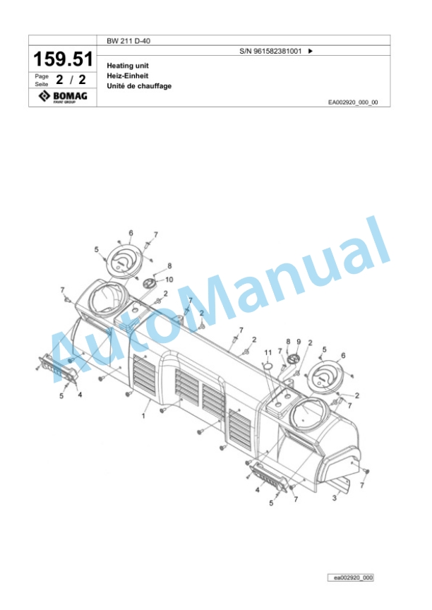 Bomag BW 211 D-40 Single Drum Wheel Drive Vibratory Roller Spare Parts Catalogue 00826699 5 Bomag BW 211 D-40 Single Drum Wheel Drive Vibratory Roller Spare Parts Catalogue 00826699-5