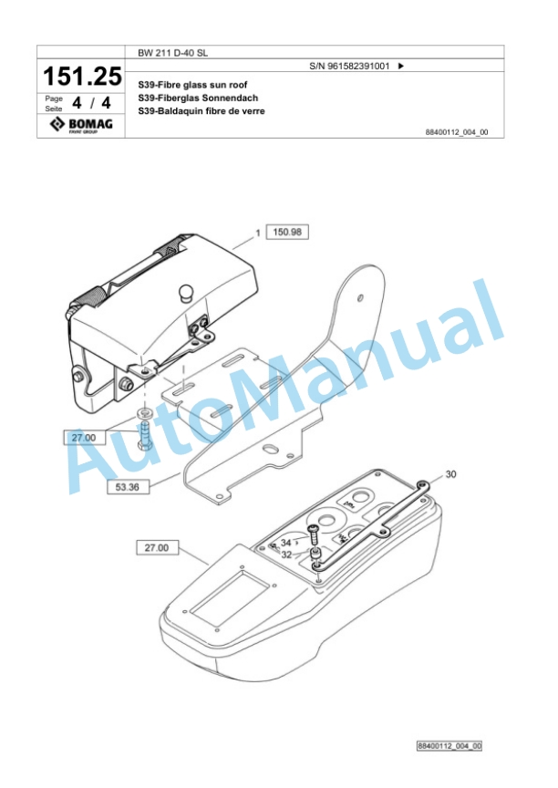 Bomag BW 211 D-40 SL Single Drum Wheel Drive Vibratory Roller Spare Parts Catalogue 00826549 3 Bomag BW 211 D-40 SL Single Drum Wheel Drive Vibratory Roller Spare Parts Catalogue 00826549-3