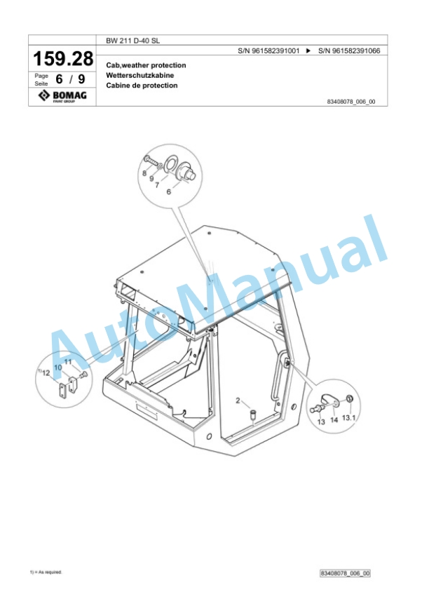 Bomag BW 211 D-40 SL Single Drum Wheel Drive Vibratory Roller Spare Parts Catalogue 00826549 5 Bomag BW 211 D-40 SL Single Drum Wheel Drive Vibratory Roller Spare Parts Catalogue 00826549-5