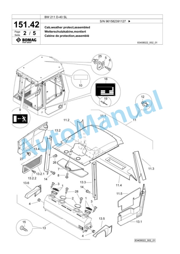 Bomag BW 211 D-40 SL Single Drum Wheel Drive Vibratory Roller Spare Parts Catalogue 00826701 3 Bomag BW 211 D-40 SL Single Drum Wheel Drive Vibratory Roller Spare Parts Catalogue 00826701-3