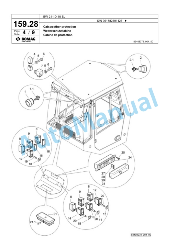Bomag BW 211 D-40 SL Single Drum Wheel Drive Vibratory Roller Spare Parts Catalogue 00826701 4 Bomag BW 211 D-40 SL Single Drum Wheel Drive Vibratory Roller Spare Parts Catalogue 00826701-4