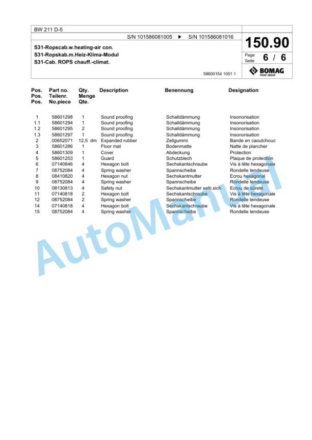 Bomag BW 211 D-5 Single Drum Wheel Drive Vibratory Roller Spare Parts Catalogue 00824571 4 Bomag BW 211 D-5 Single Drum Wheel Drive Vibratory Roller Spare Parts Catalogue 00824571-4