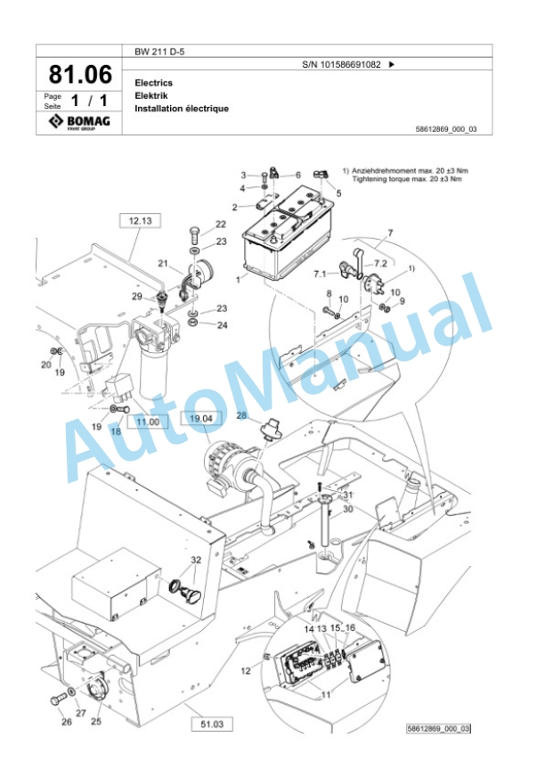 Bomag BW 211 D-5 Single Drum Wheel Drive Vibratory Roller Spare Parts Catalogue 00825241 2 Bomag BW 211 D-5 Single Drum Wheel Drive Vibratory Roller Spare Parts Catalogue 00825241-2