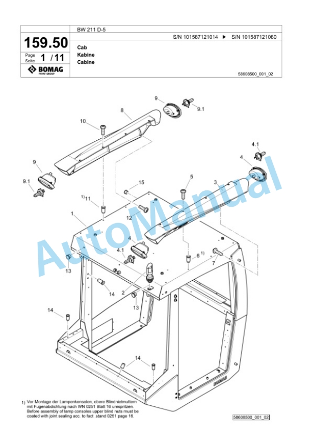 Bomag BW 211 D-5 Single Drum Wheel Drive Vibratory Roller Spare Parts Catalogue 00826057 4 Bomag BW 211 D-5 Single Drum Wheel Drive Vibratory Roller Spare Parts Catalogue 00826057-4