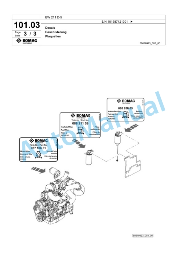 Bomag BW 211 D-5 Single Drum Wheel Drive Vibratory Roller Spare Parts Catalogue 00826261 3 Bomag BW 211 D-5 Single Drum Wheel Drive Vibratory Roller Spare Parts Catalogue 00826261-3