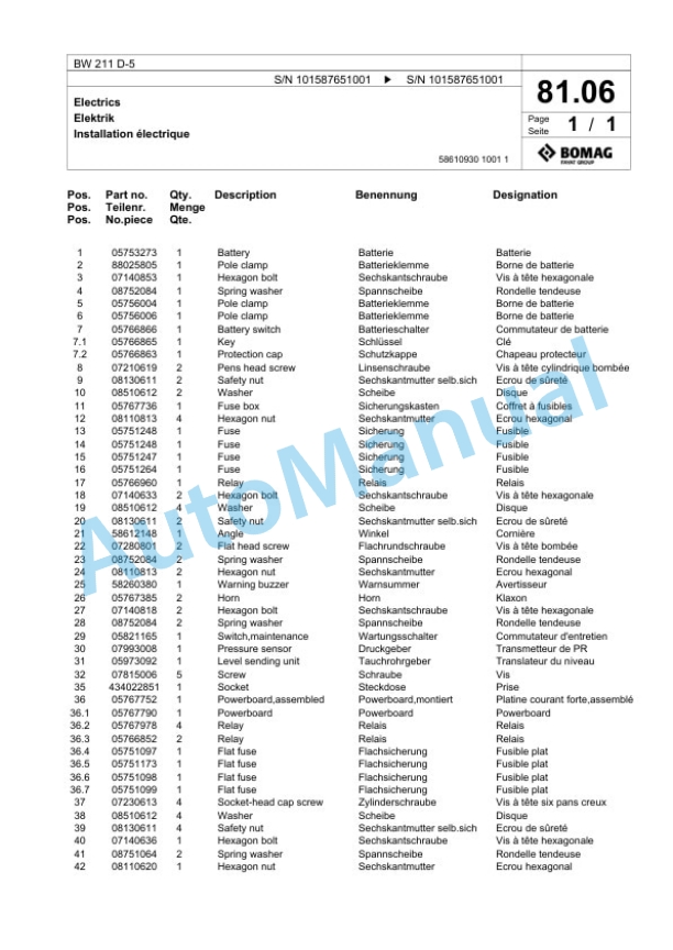 Bomag BW 211 D-5 Single Drum Wheel Drive Vibratory Roller Spare Parts Catalogue 00826575 2 Bomag BW 211 D-5 Single Drum Wheel Drive Vibratory Roller Spare Parts Catalogue 00826575-2