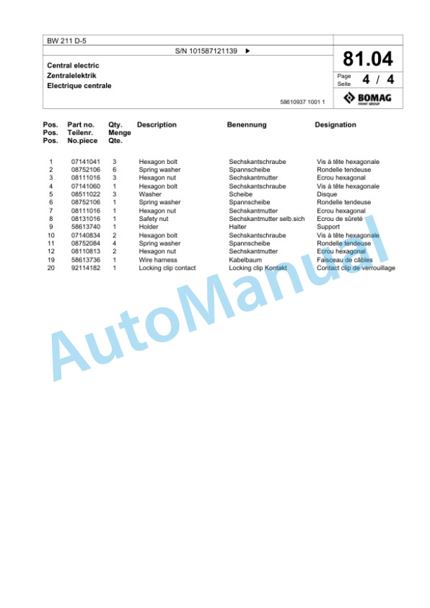 Bomag BW 211 D-5 Single Drum Wheel Drive Vibratory Roller Spare Parts Catalogue 00826903 2 Bomag BW 211 D-5 Single Drum Wheel Drive Vibratory Roller Spare Parts Catalogue 00826903-2