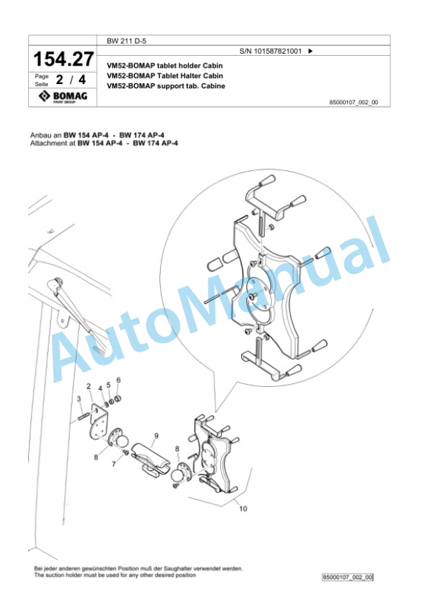 Bomag BW 211 D-5 Single Drum Wheel Drive Vibratory Roller Spare Parts Catalogue 00826927 4 Bomag BW 211 D-5 Single Drum Wheel Drive Vibratory Roller Spare Parts Catalogue 00826927-4