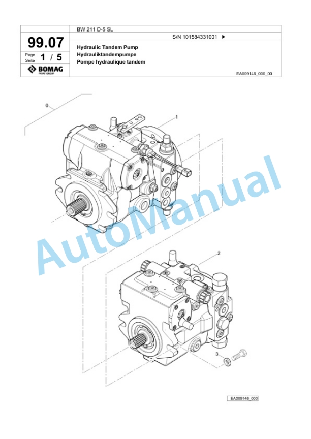 Bomag BW 211 D-5 SL Single Drum Wheel Drive Vibratory Roller Spare Parts Catalogue 00826379 3 Bomag BW 211 D-5 SL Single Drum Wheel Drive Vibratory Roller Spare Parts Catalogue 00826379-3