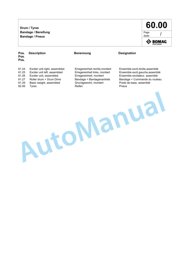 Bomag BW 211 D-5 SL Single Drum Wheel Drive Vibratory Roller Spare Parts Catalogue 00826703 2 Bomag BW 211 D-5 SL Single Drum Wheel Drive Vibratory Roller Spare Parts Catalogue 00826703-2