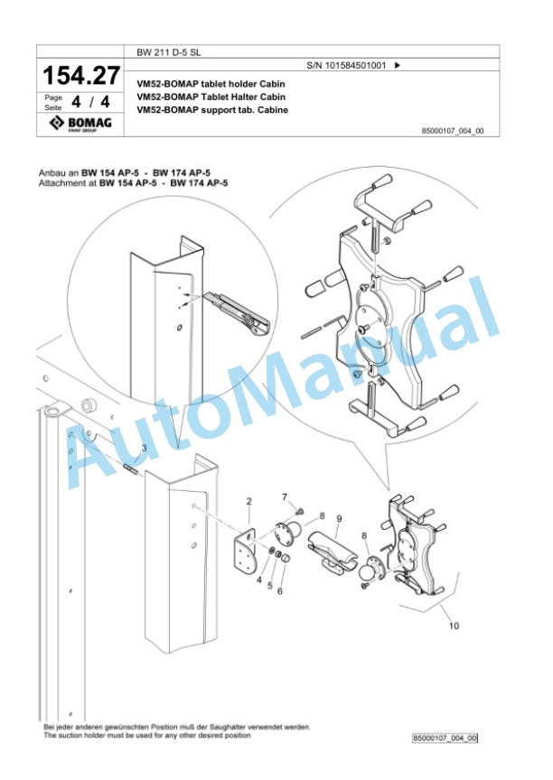 Bomag BW 211 D-5 SL Single Drum Wheel Drive Vibratory Roller Spare Parts Catalogue 00826825 4 Bomag BW 211 D-5 SL Single Drum Wheel Drive Vibratory Roller Spare Parts Catalogue 00826825-4